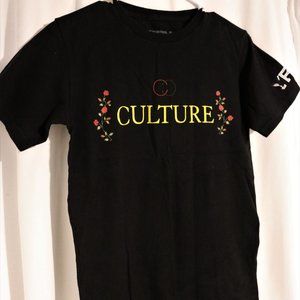 YRN Culture Roses 100% Cotton Women's Small Black TShirt Relaxed Fit Gently Used